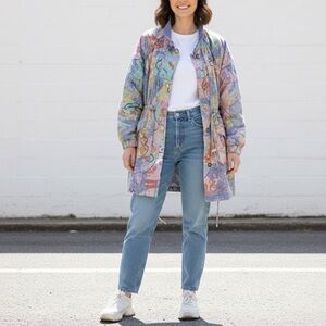 Vintage 90s Jacket Zip Up Size Medium Oversized Abstract Scribble Rainbow Print